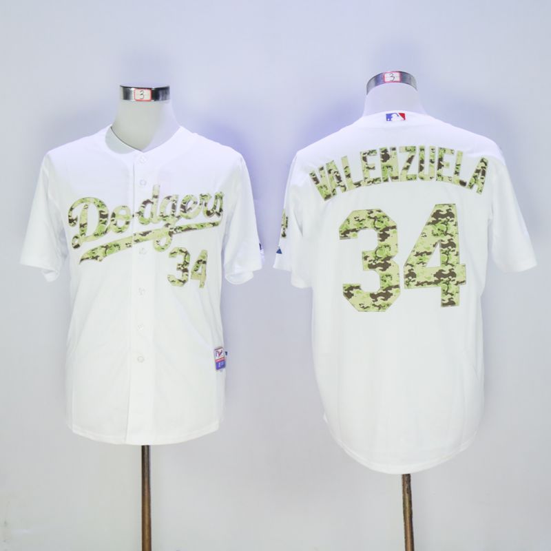 Men Los Angeles Dodgers #34 Valenzuela White Camo MLB Jerseys